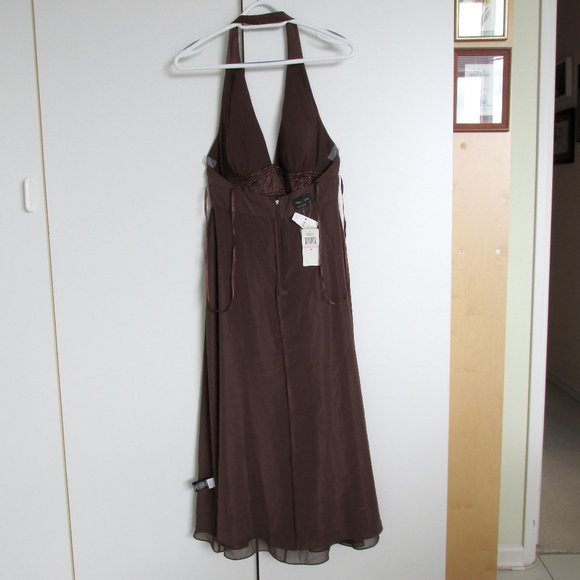 Max&Cleo Mahogany Brown Silk Chiffon Halter Dress NYE Size 10 - Picture 12 of 13